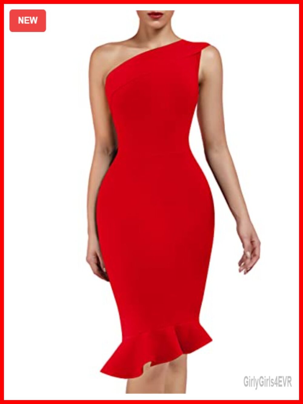 One Shoulder Sleeveless Bodycon Midi Dress Mermaid Hem Party Club